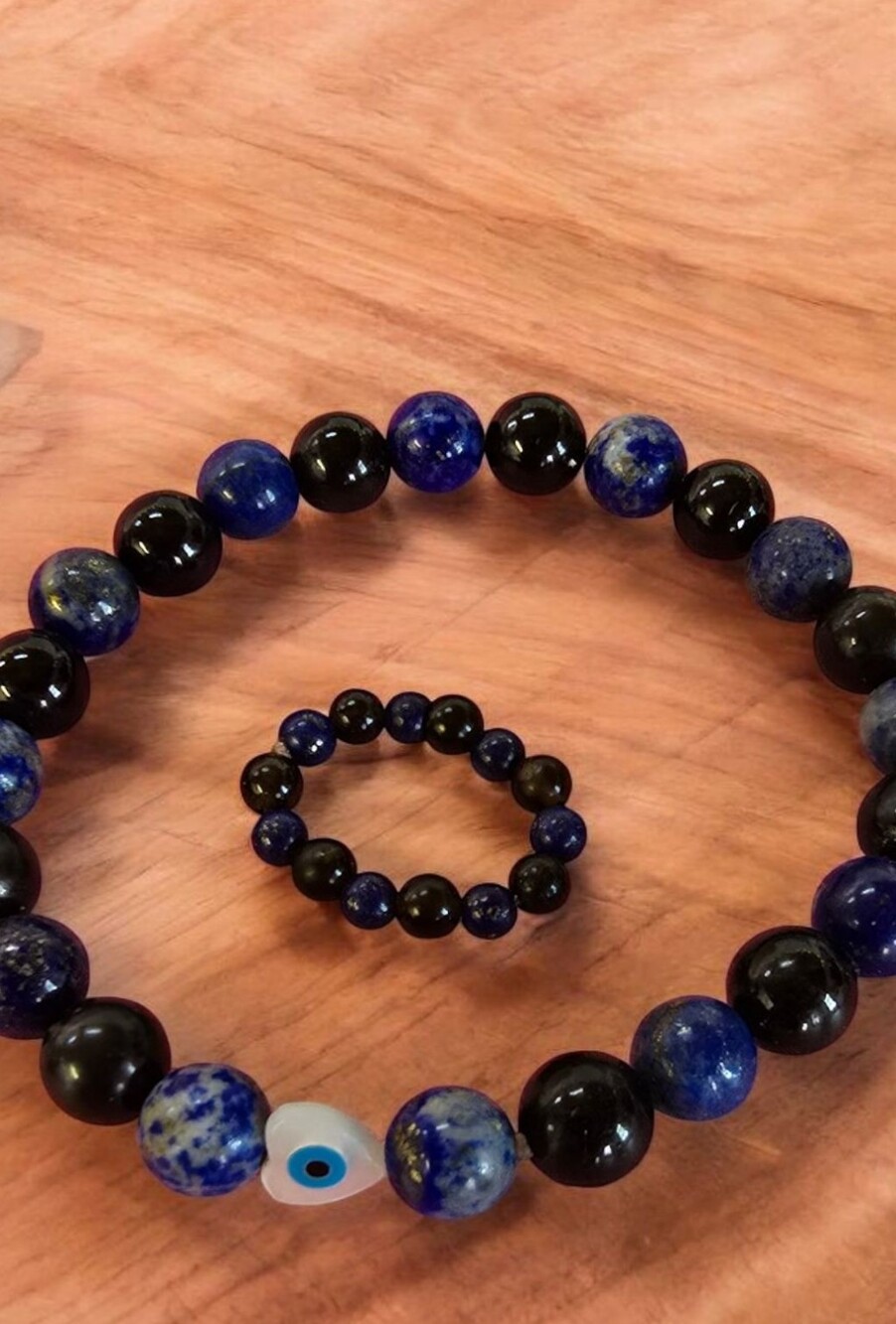 Matching Crystal Bracelet And Ring Evil Eye Lapis Lazuli And Obsidian